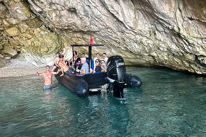 Blue Gem Cave and Grama Bay Speedboat Tour from Vlore - Haxhi Ali Cave and the first wave of swims
