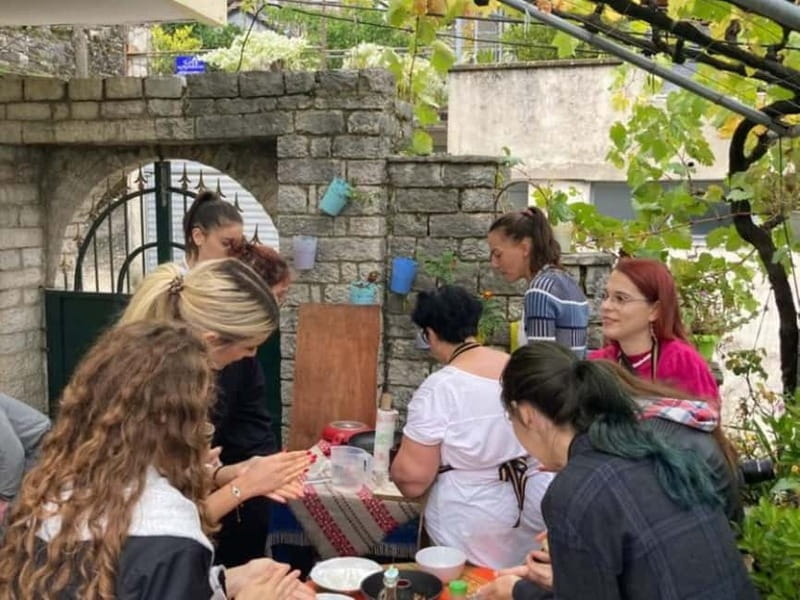 Gjirokastër: Traditional Albanian Vegetarian Cooking Class - After the work, you actually eat: salad, dishes, and homemade wine raki