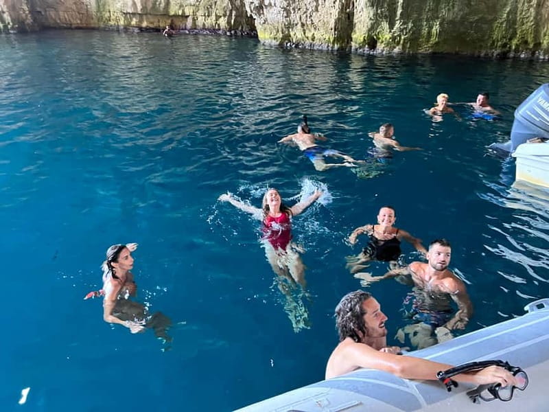 Vlorë: Speedboat Trip to Grama Bay w/ Snorkeling & Swimming - Brisanit, English Bay, Nezhajve, then Shpella Blu: how the middle of the day stays fun